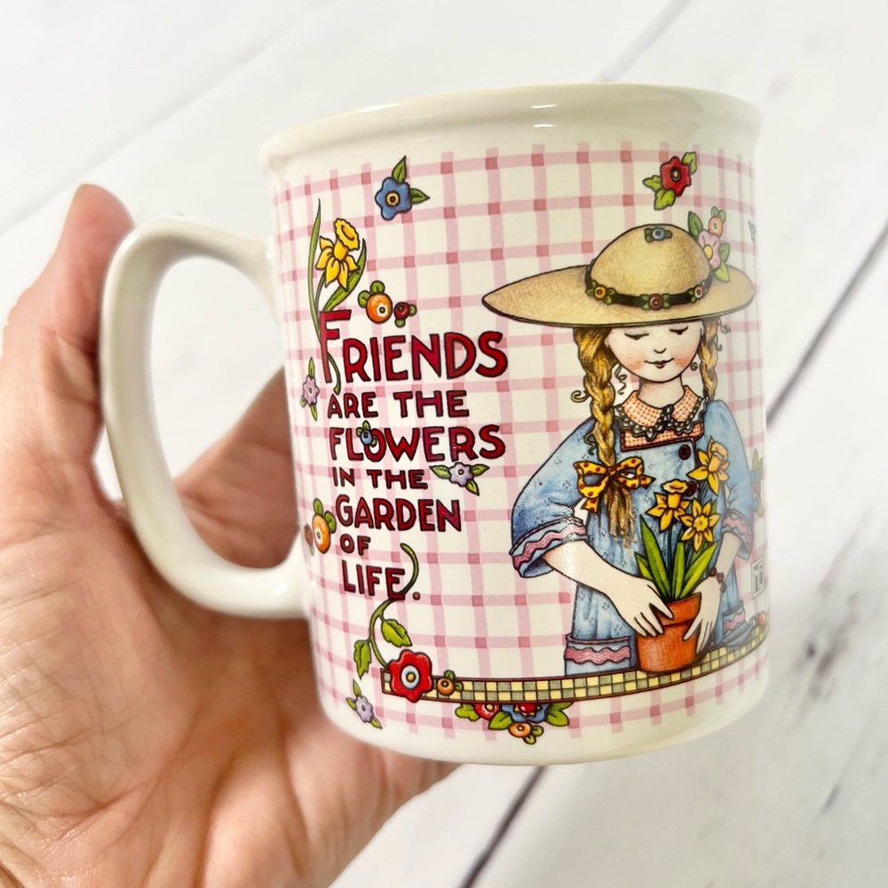 Vintage Mary Engelbreit Mug Friends Are Flowers In The Garden Of Life Ceramic